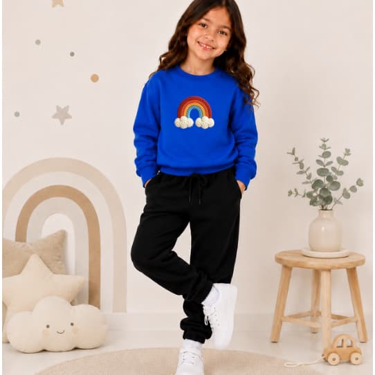 Conjunto Moletom De Frio Blusa e Calça Gola Careca Infantil Premium Estampa Colorida Arcoíris