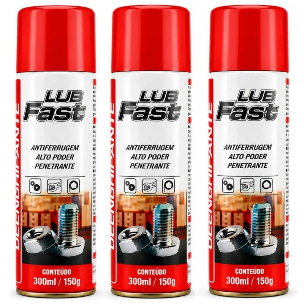 Kit 3 Desengripante Lub Fast 300ml Antiferrugem Lubrificante Spray Multiuso