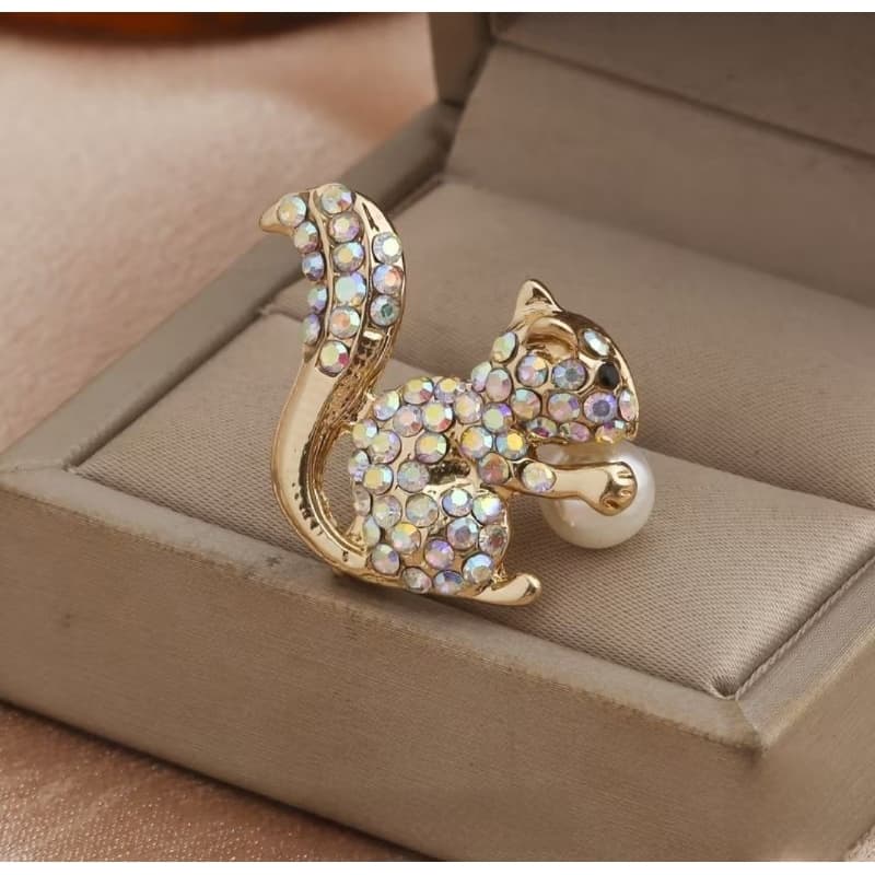 Broche strass esquilo com Pérola minimalista para bolsas roupas cachecol