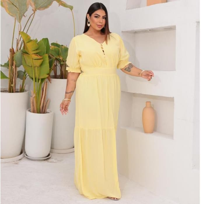VESTIDO LONGO PLUS SIZE FEMENINO ESTILO  CASUAL  BOTOES FUNCIONÃO EM  VISCOLINHO