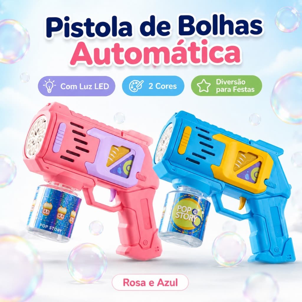 Máquina de Bolhas Automática Infantil com Luz LED, Modelo Portátil Azul ou Rosa para Festa
