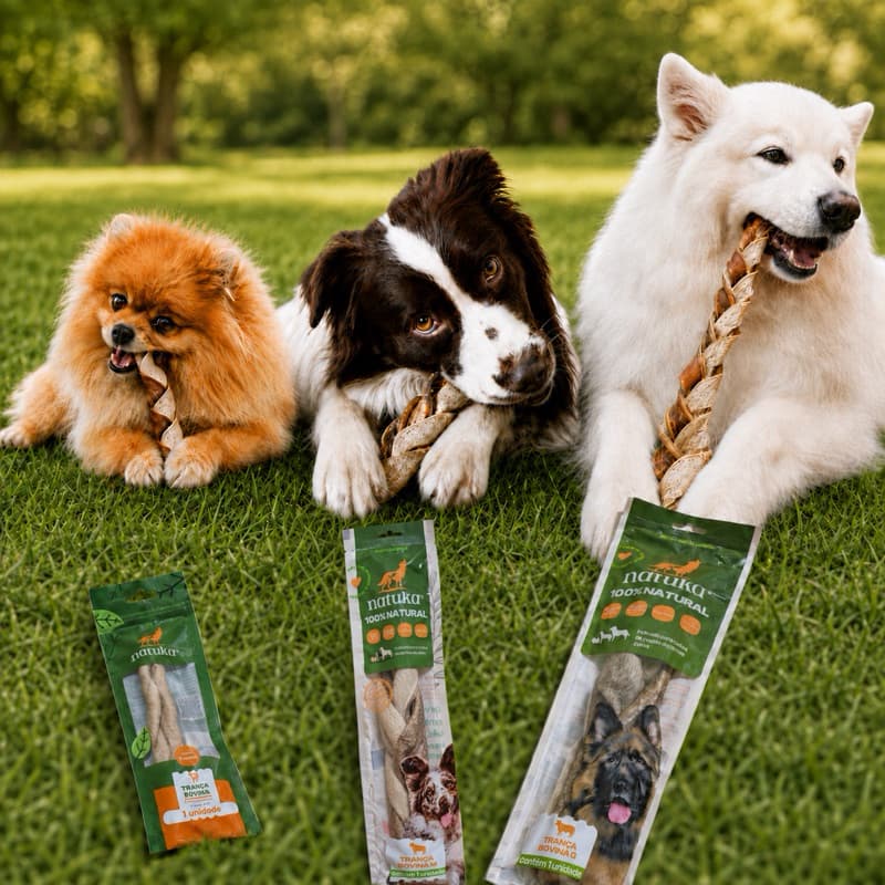 Trança de Couro Bovino para Cachorro Natuka - Mordedor Natural Pet