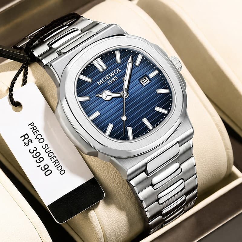 Relógio Masculino Quartzo Esportivo de Luxo - M2615, Aço Inox 316L, Corte Diamante e Luminoso (3ATM) - Presente Ideal