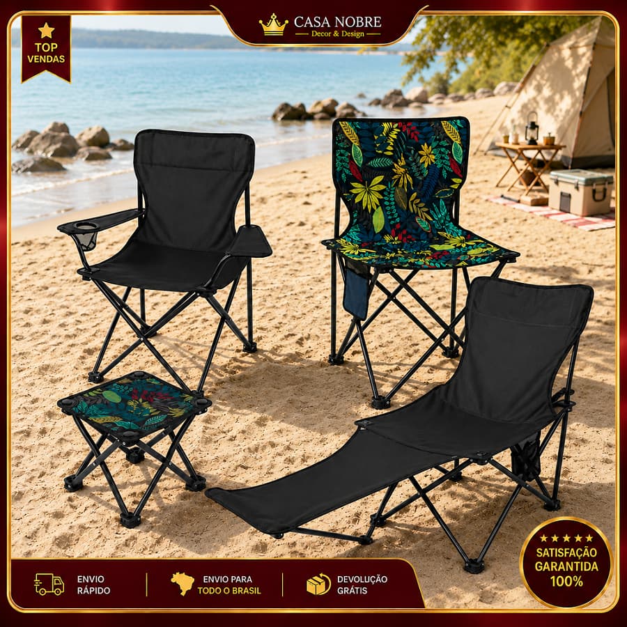 Cadeira Dobrável Camping, Modelos com Braço e Reclinável, Portátil para Pesca, Praia e Piquenique