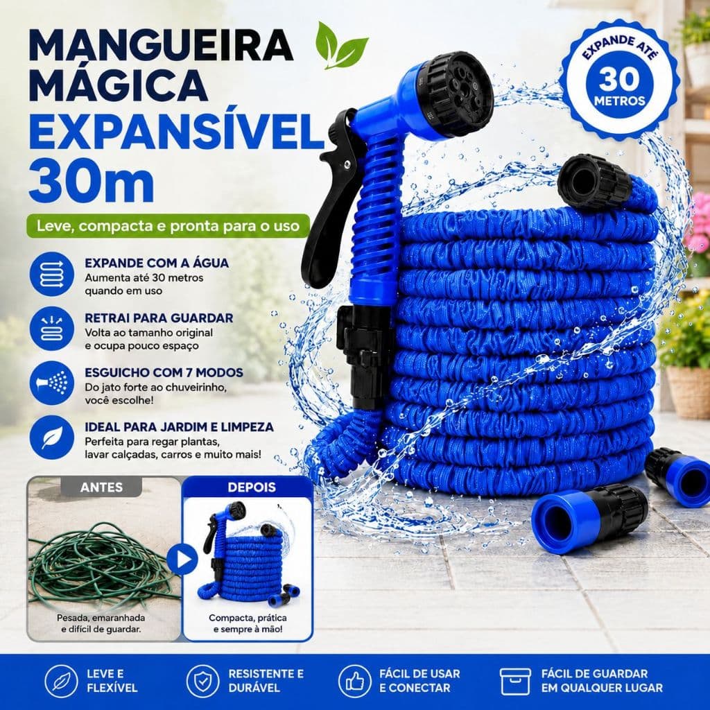 Magic Hose 30M 15M 7,5M Flexible 7 Functions Jet Irrigation for Garden Car Washing Cor Aleatória: Azul ou Verde