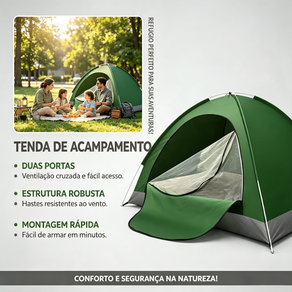 Barraca de Camping 2 a 4 Pessoas 2x2m - Montagem Rápida, Impermeável e Leve para Pesca, Trilha e Acampamento