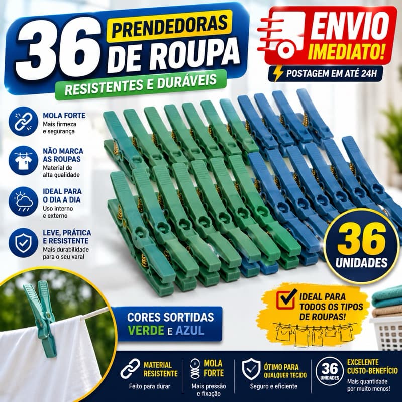 Prendedor de Roupa 36 Unidades | Pregador de Roupas Reforçado