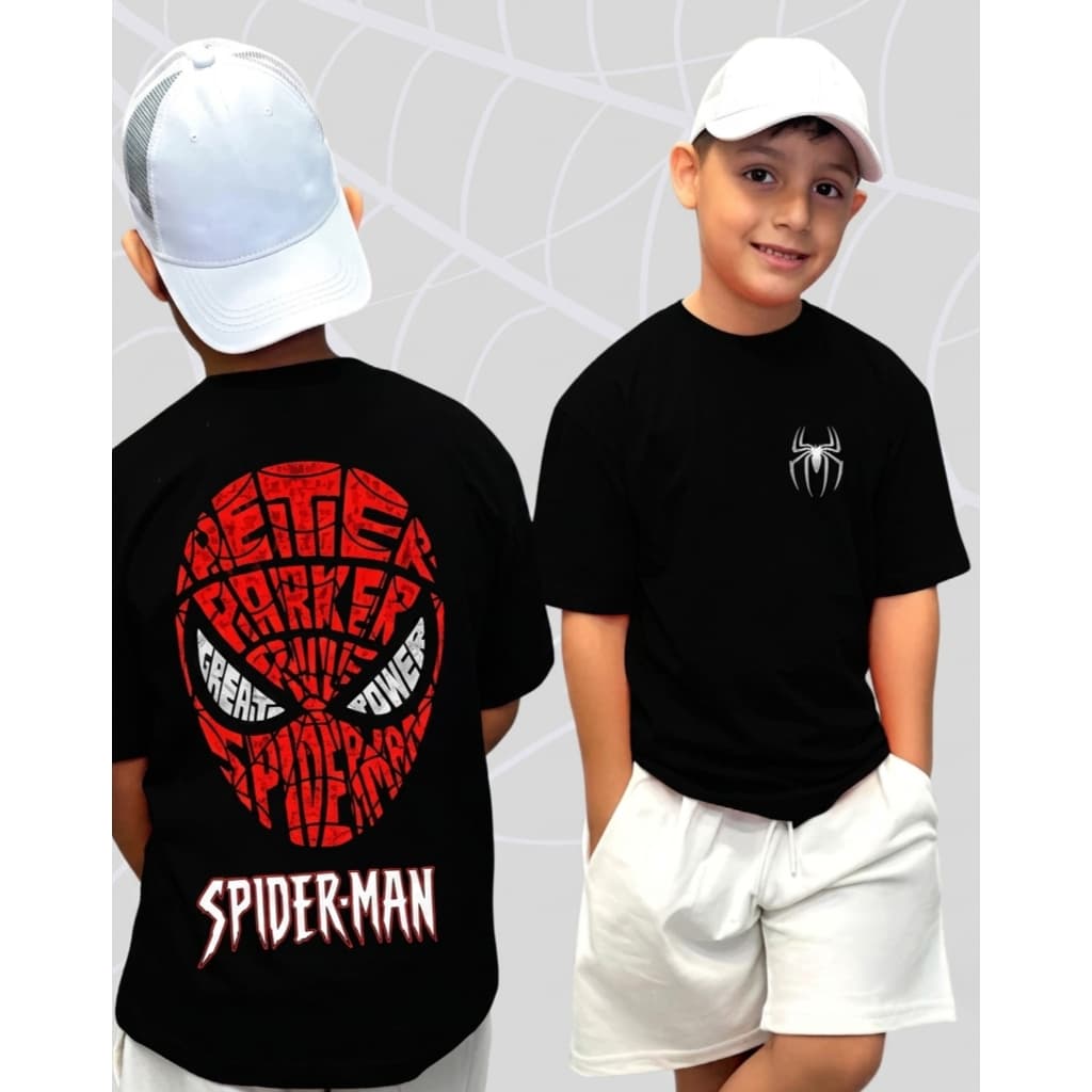 Camiseta Spider Man Homem Aranha Algodão Leve Fresca 6 ao 14 Meninos Estampada Personalizadas Super Herois
