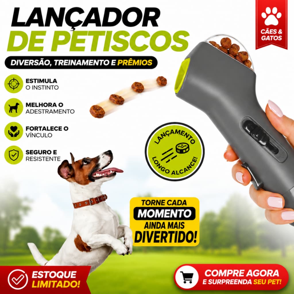 Lançador de Petisco e Ração para Cães e Gatos | Brinquedo Interativo para Adestramento e Treinamento Pet