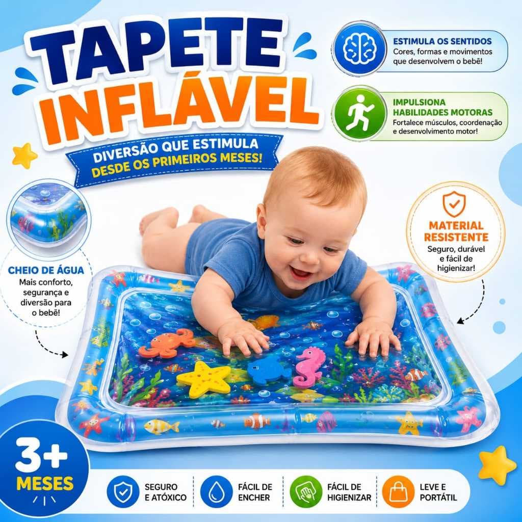 Tapete Infantil Bebê Inflável Água Atividades Sensorial Almofada Menino e Menina Tapete Inflavel