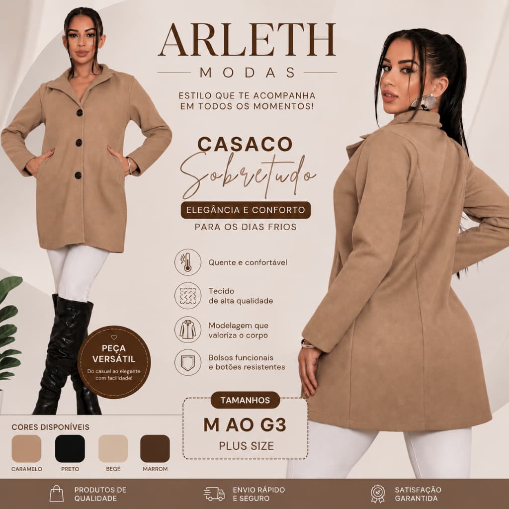Casaco Feminino Longo Inverno Lã Batida Sobretudo Elegante Acinturado Quente