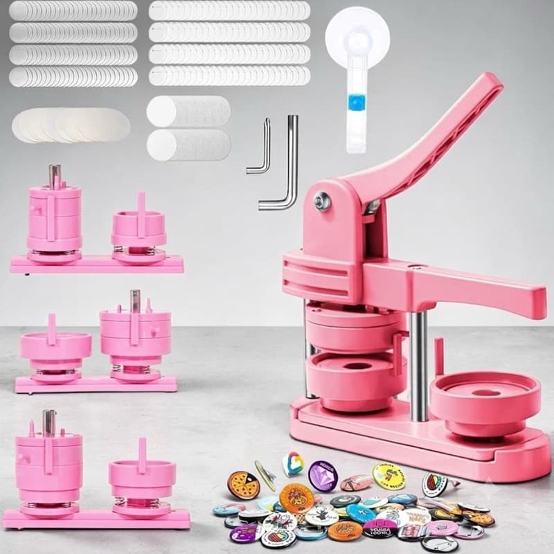 Kit Máquina de Botons Manual 44mm 90 Peças Para Crachá Broche + Cortador e Base de Corte