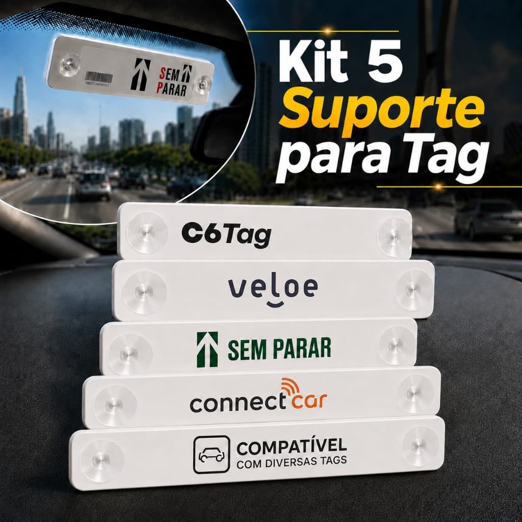 Kit 5 Suportes Para Tag Pedágio Veicular Com Ventosas Para-brisa