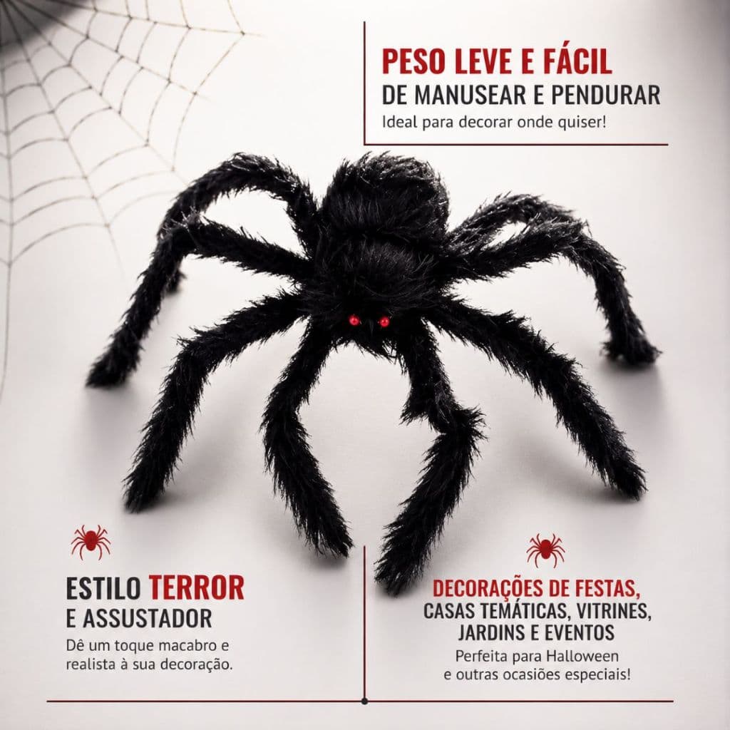 Aranha Peluda Grande 120cm ou 75cm Decoração Halloween Enfeite De Festa Articulável Pelúcia Porta Dia Das Bruxa