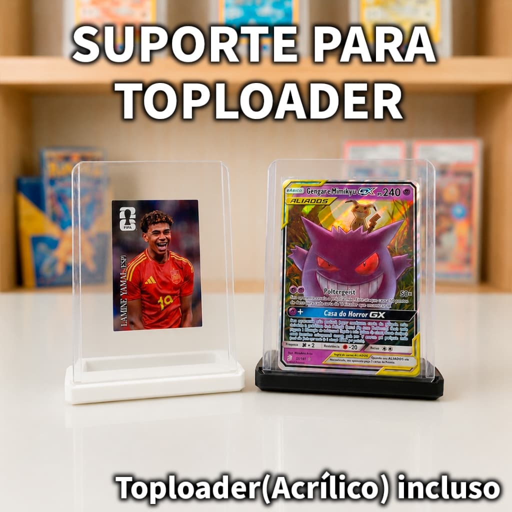 Kit Suporte e acrílico (Toploader) Expositor para Figurinhas da Copa e Cartas Colecionaveis Pokemon TCG Display