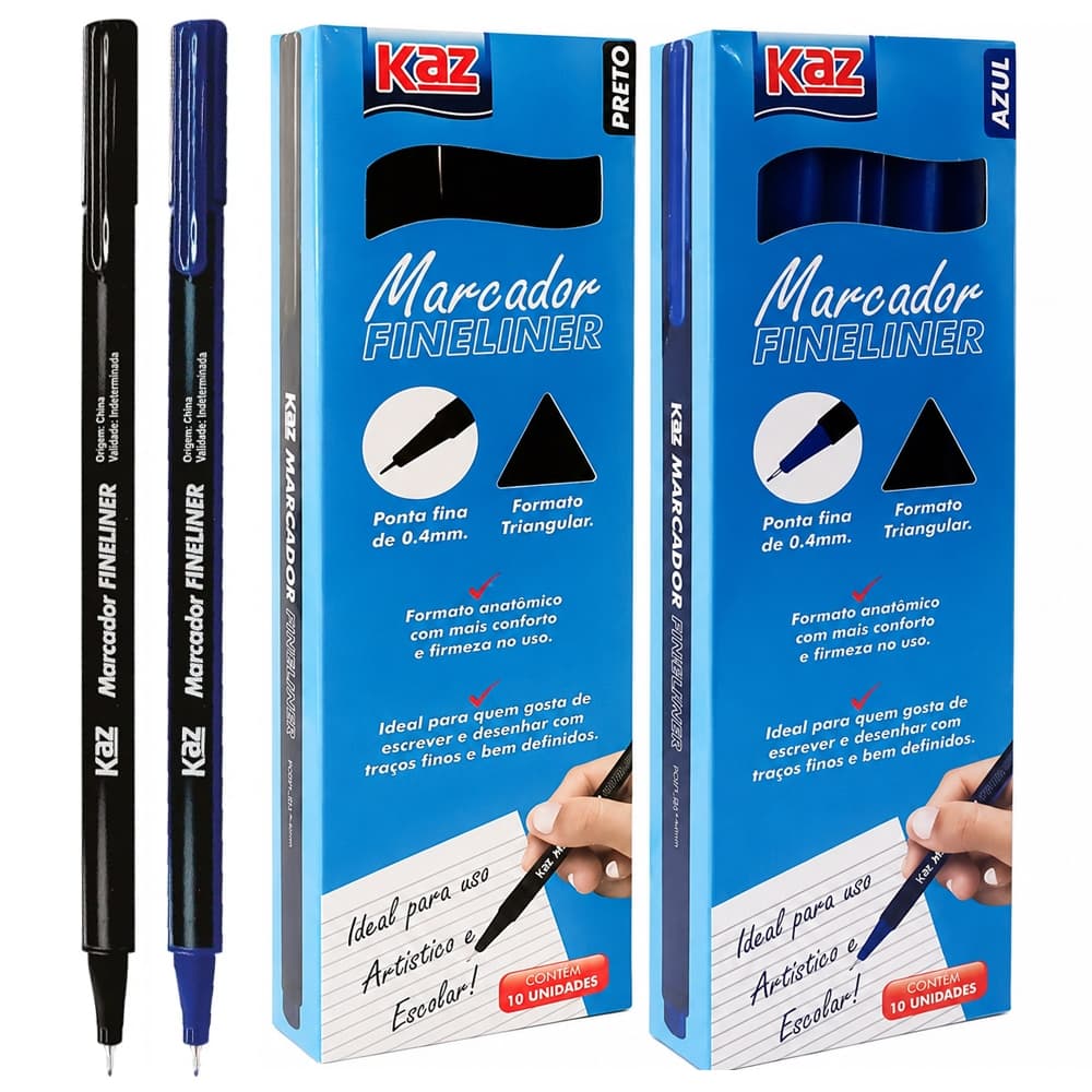 Kit 4 10 Caneta Fineliner 0.4mm Ponta Fina Preta e Azul | Bullet Journal, Planner, Estudo e Desenho