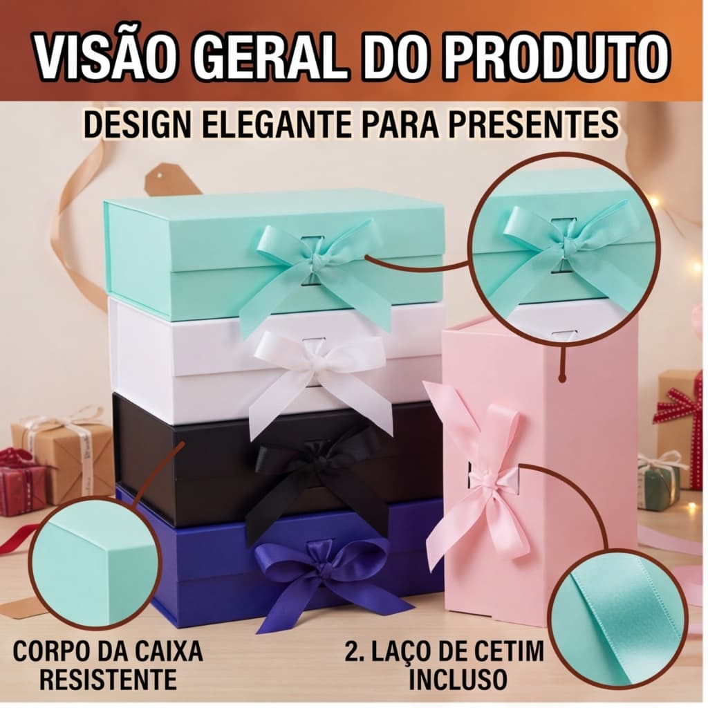 Caixa de Presente Dobrável Rígida com Fecho de Ímã Leve e Resistente para Presentes de Todas Ocasiões