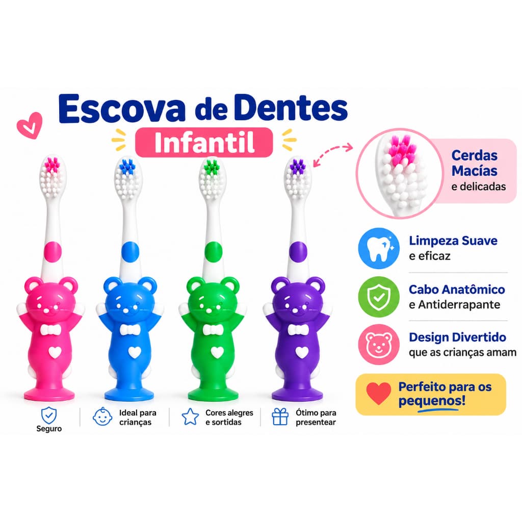 Escovas De Dentes 3D Ursinho Macia Infantil Criança