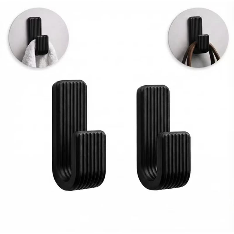 Kit Com 2 Ganchos Pretos Suporte Resistente Com Fita Dupla Face Para Toalhas Roupas Acessórios