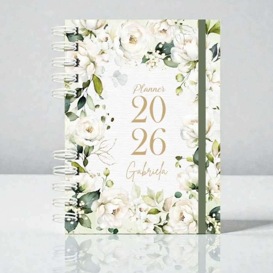 Agenda Planner 2026 Personalizada Com Nome Capa Dura A5 Floral