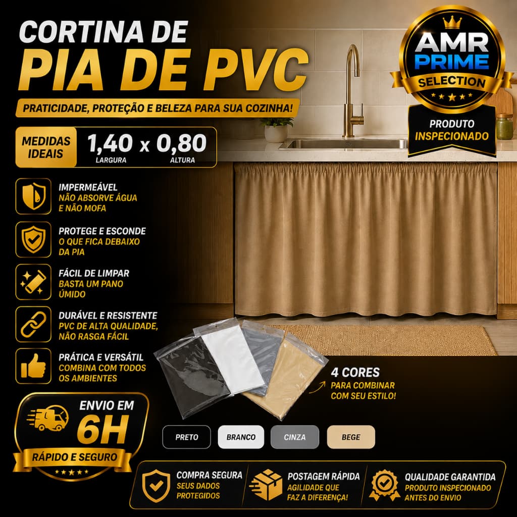 Cortina de Pia de PVC Impermeável para Cozinha Balcão Tanque 1,40x0,80m Lavável Antimofo Alta Qualidade