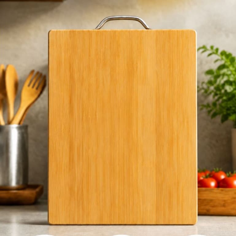Tabua de Corte Bambu Resistente e Ideal para Carnes Legumes Frutas Com Alca Metalica 32x22cm GP6
