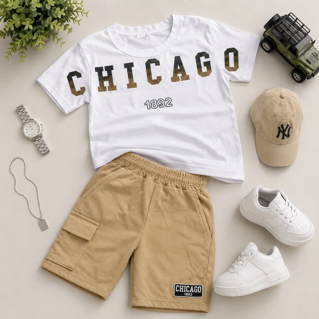 Roupa Infantil Menino 2 Peças - Blusa e Bermuda Verão - Conjunto Masculino Infantil - 2 a 12 Anos