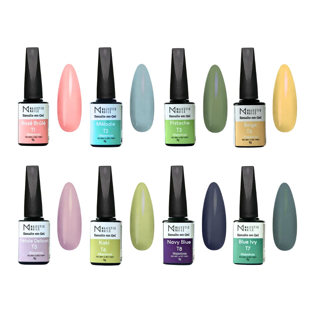 Kit Esmalte em gel 9g (8 cores) Alongamento Majestic Nails