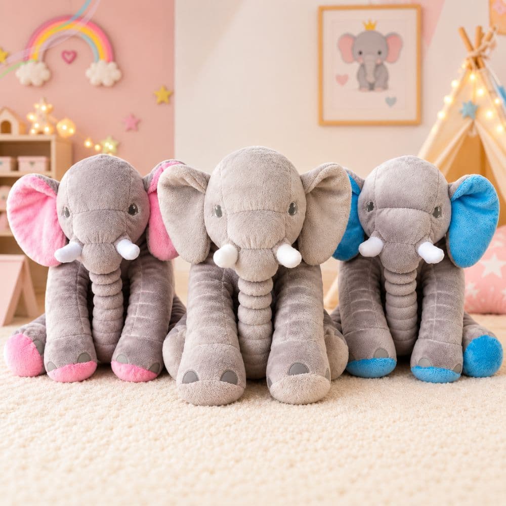 Almofada Elefante Pelúcia 60cm Travesseiro Bebê Antialérgico Gigante Fofo Macio Antialérgico