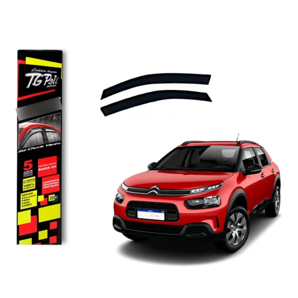 Calha de Chuva Citroen C4 Cactus 2018 a 2024 TG Poli Defletor 4 portas Protetor Janelas Fumê