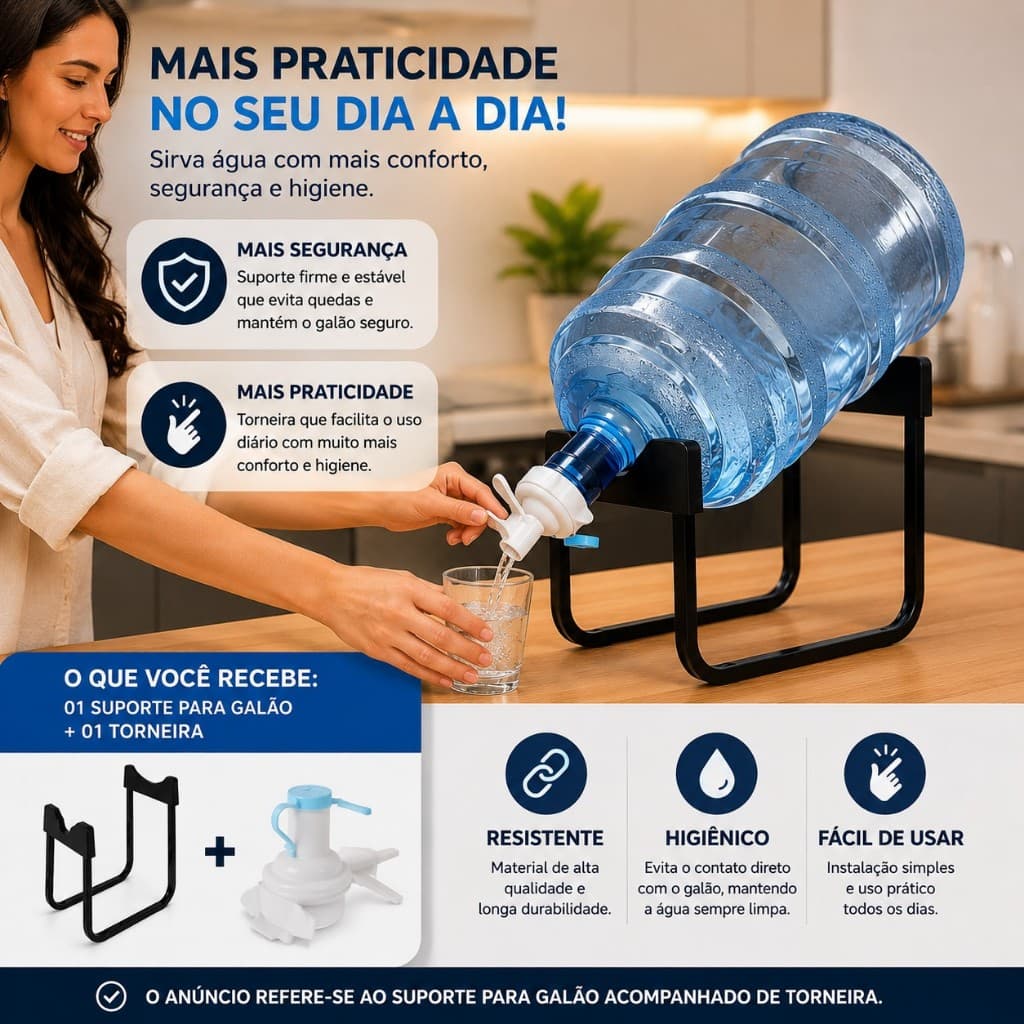Suporte para Galão de Água com Torneira Universal 10L 20L Dispenser Bebedouro Resistente Cozinha Escritório