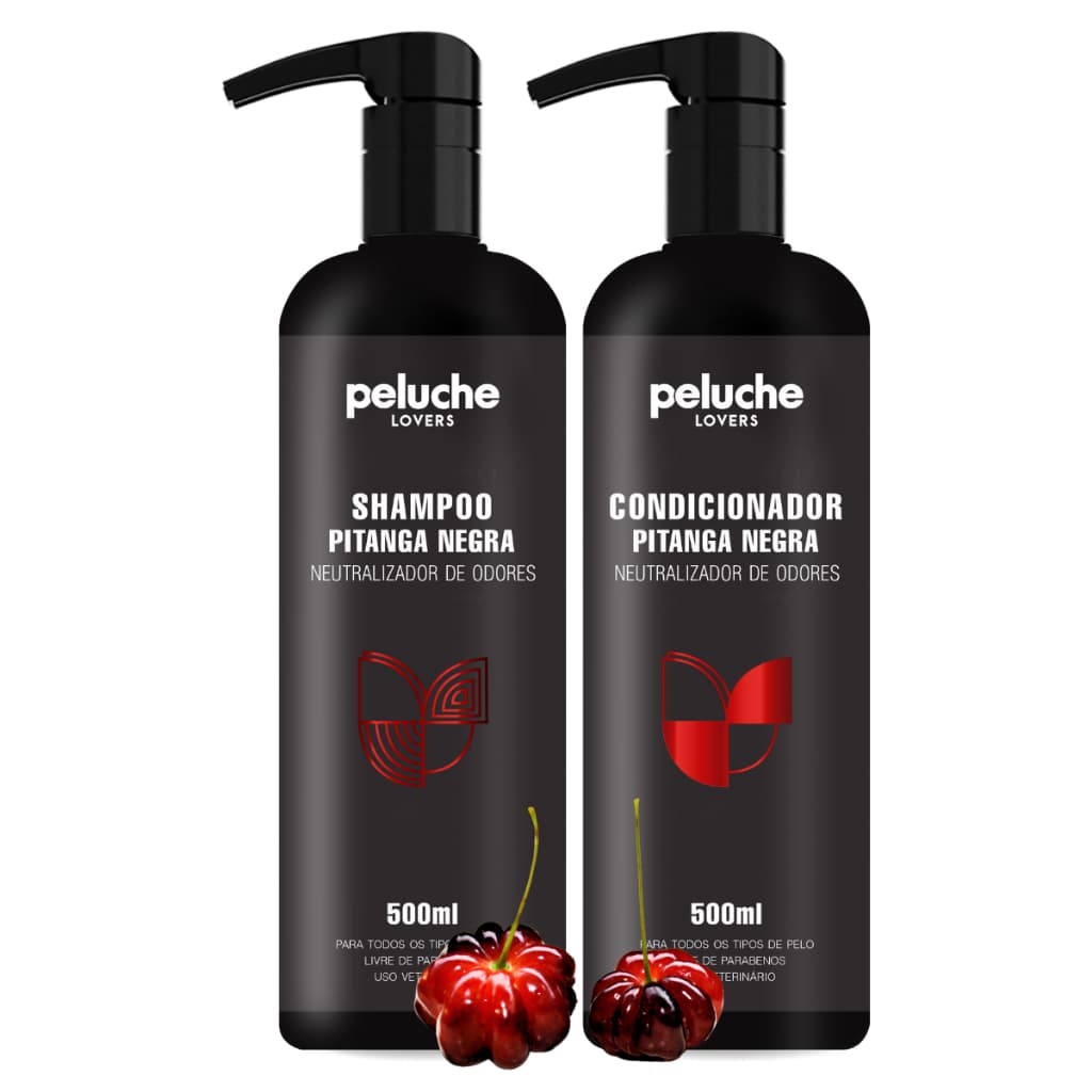 Shampoo Pet Pitanga Negra + Condicionador 500ml Elimina Odores Cães Gatos Peluche Profissional