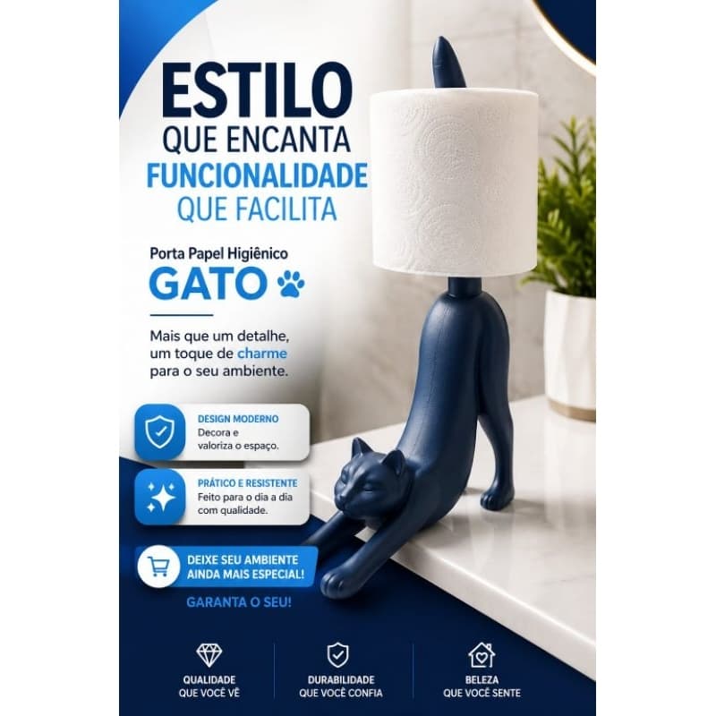 PORTA PAPEL HIGIÊNICO GATO – Estilo que Encanta, Funcionalidade que Facilita 🧻
