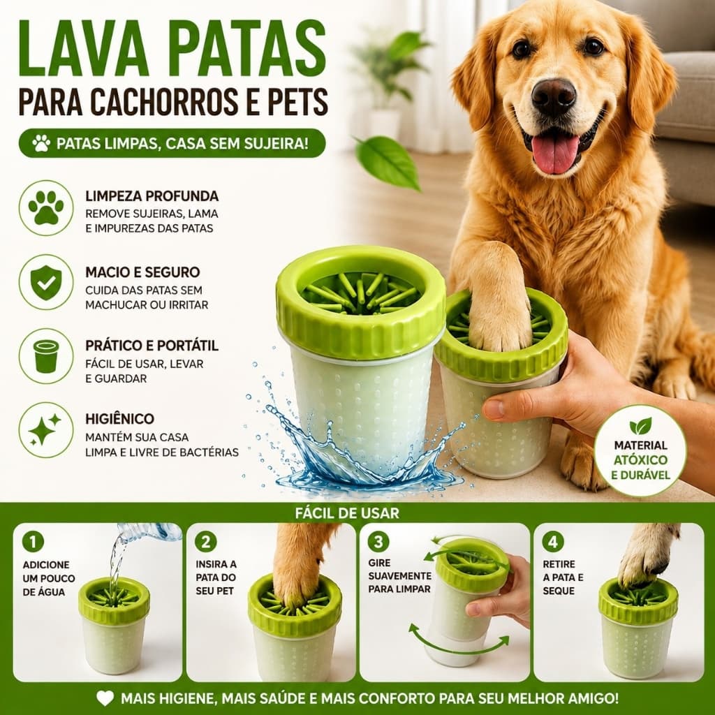 Lava Patas Automático Cachorro Gato Pet Higienizador Silicone Banho Portátil Copo Limpador