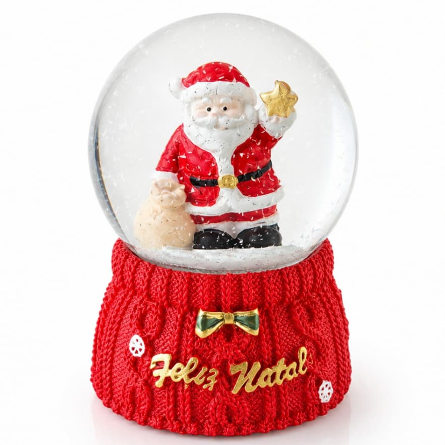 Enfeite de Natal Globo de Neve com LED - Papai Noel Feliz Natal 9 cm