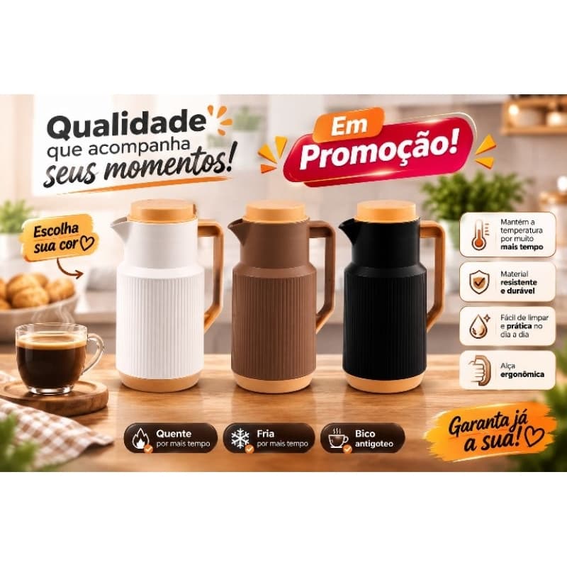 Garrafa térmica Bali 1L diversas cores, Chá e café!