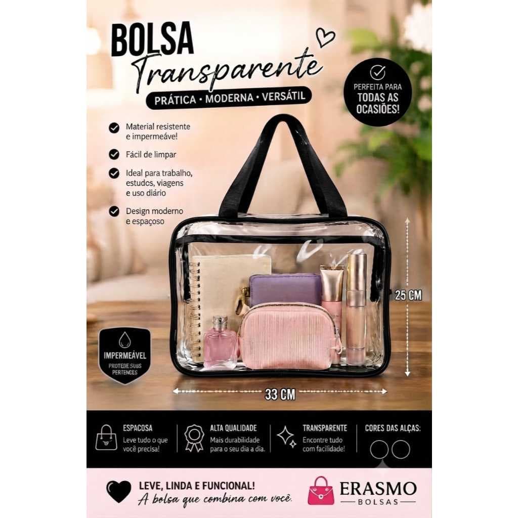Bolsas Organizadora cristal transparente - Maquiagem Praia Trabalho 33×25
