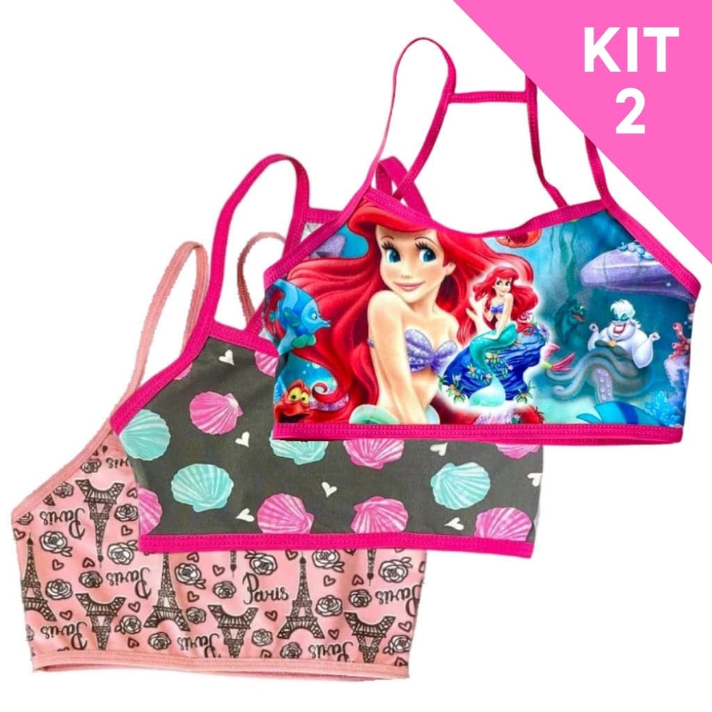 2 Sutiã Infantil Criança Menina Moça Estampado Personagens Mocinha  Nadador Sublimado
