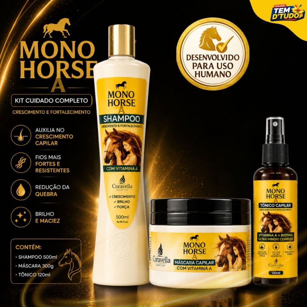 Kit Completo Mono Horse A Coravella Shampoo + Máscara + Tônico Capilar Auxiliar Crescimento Capilar
