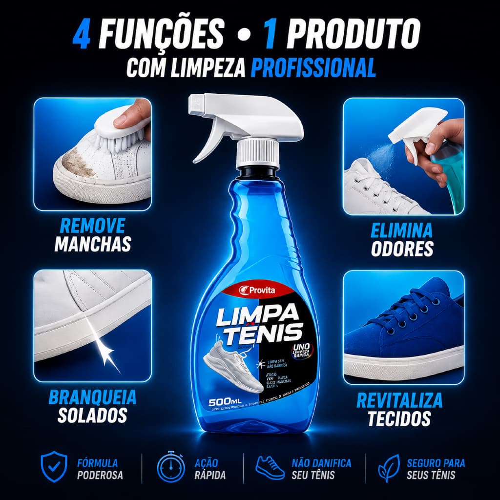 Limpa Tênis Spray Premium Provita Limpeza Profunda 500ml.