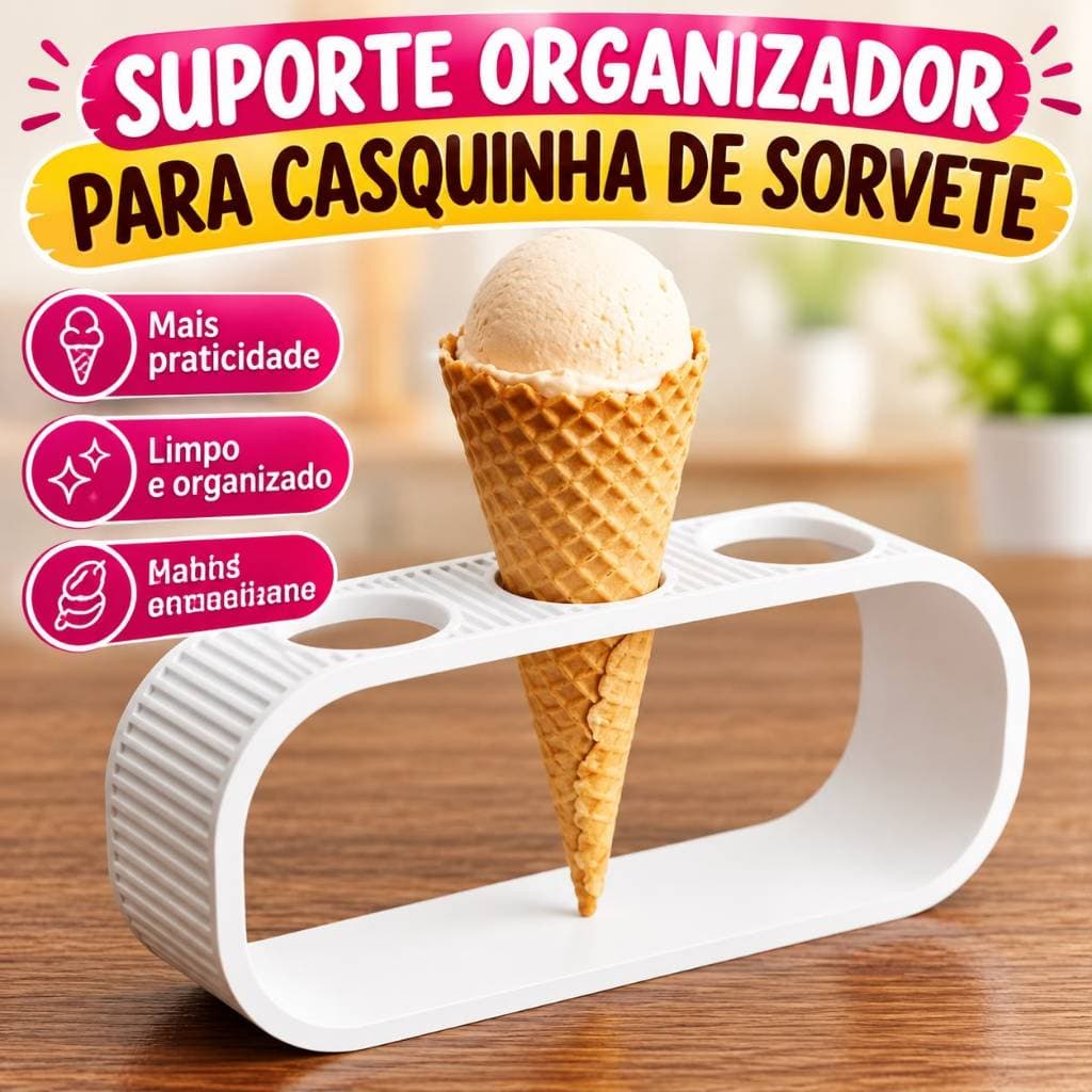 Suporte Organizador para Casquinha de Sorvete com 3 Lugares Ideal para Festas Eventos Churrascos e Lazer