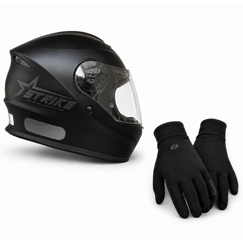 CAPACETE TAURUS JOY 23 STRIKE PRETO FOSCO + LUVA BASE THERMIC PROTEÇÃO FRIO E CHAVEIRO PERSONALIZADO