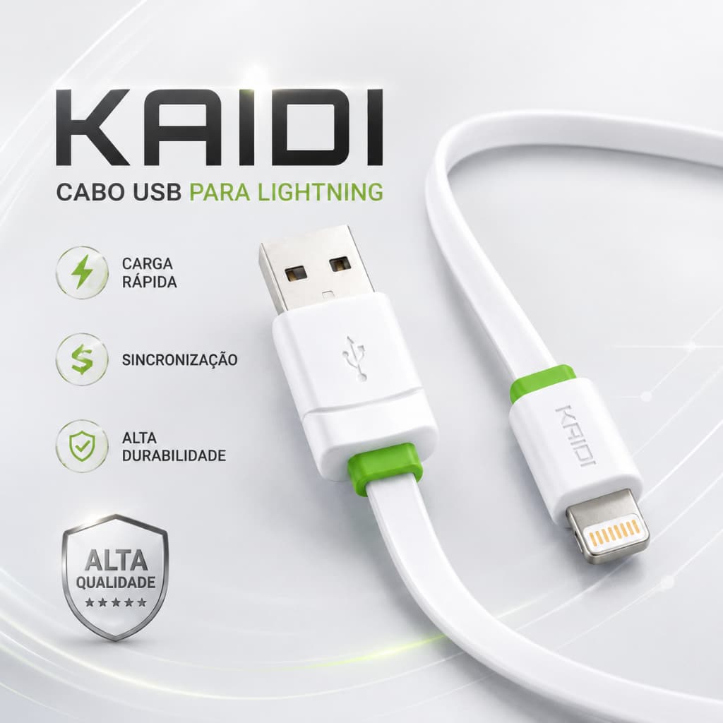 Cabo iPhone Lightning Original Kaidi KD-39A Para Carregador Rápido Turbo USB
