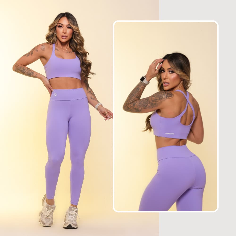 Conjunto Feminino de Academia Top + Legging Alta Compressão Cós Alto Zero Transparência Poliamida
