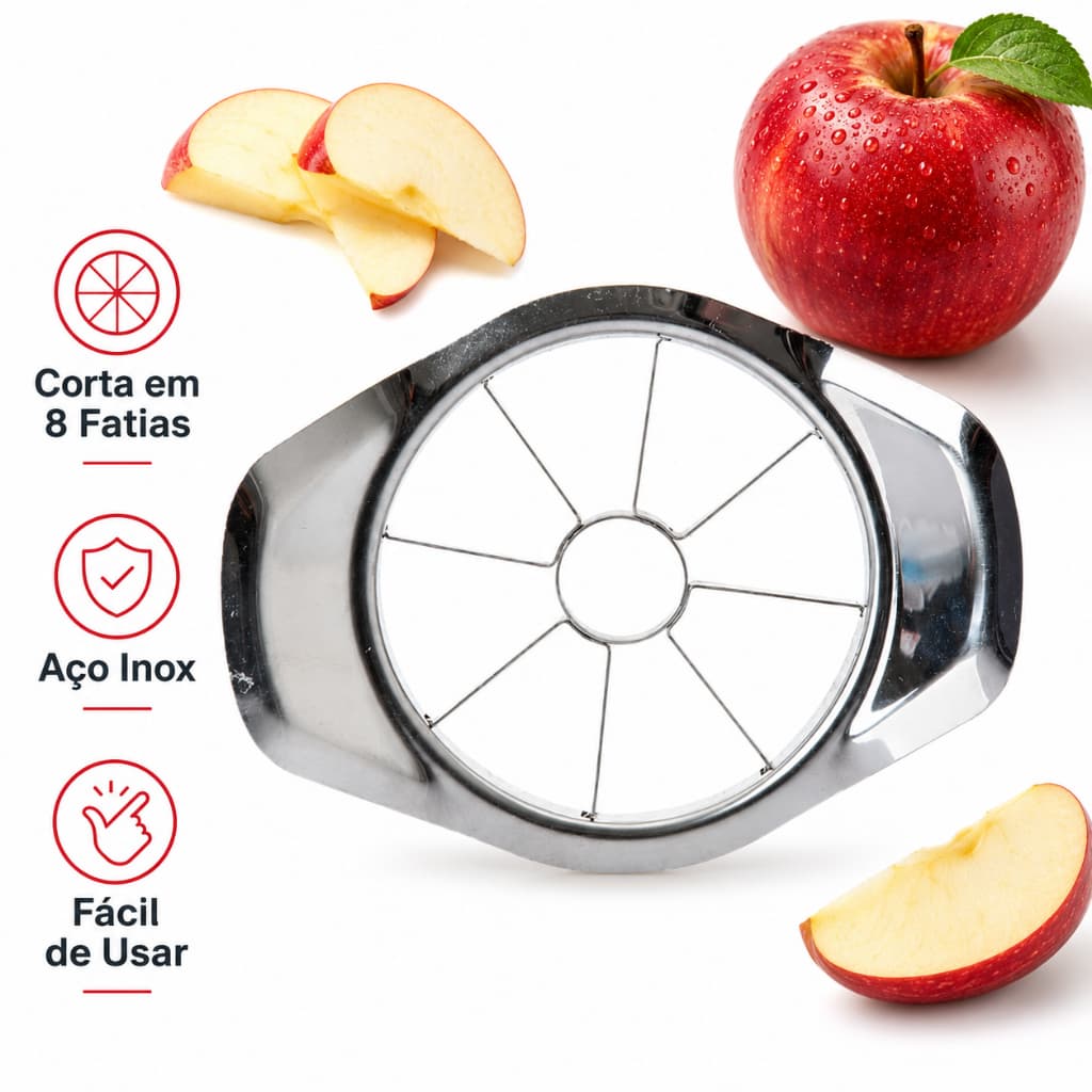 Cortador de Maçã Inox 8 Fatias | Fatiador de Frutas Manual para Kiwi Ovo e Legumes