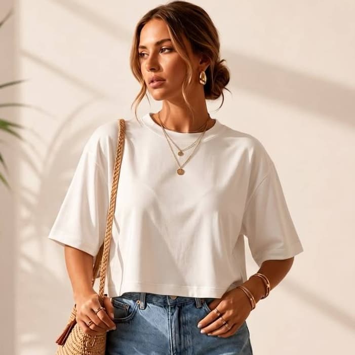 Cropped Oversized Feminina Tee T-shirt Camiseta Básica Viscolycra Lisa Manga Curta Algodão Academia