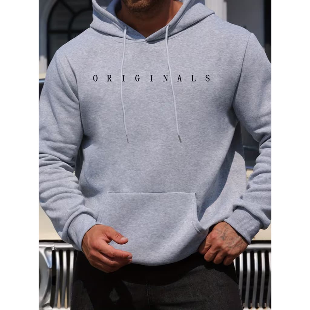 2025 Moletom Casual Masculino Estilo Versátil, Estampa Original de Letras Únicas - Blusão com Bolso Canguru