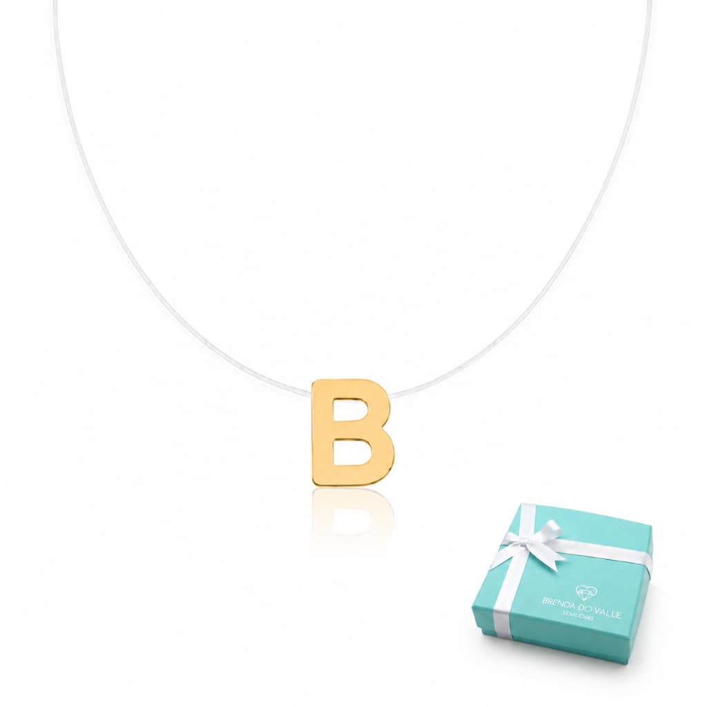 Colar Invisível Nylon Com Letra Banhado Ouro 18K Semijoia Premium