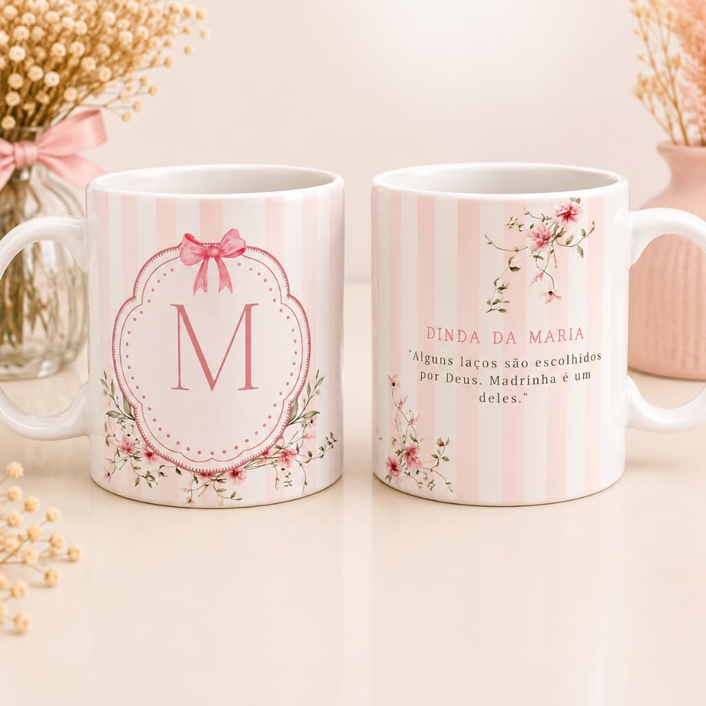 Caneca personalizada para Madrinha com inicial Menina
