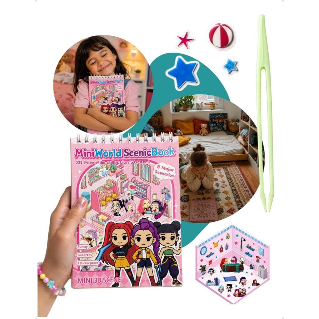 Caderno Livro Cenários Adesivos 3d Guerreiras Kpop E Pinça